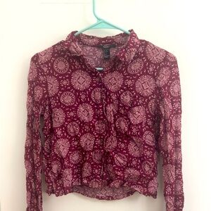 Women's Burgundy Patterned Top